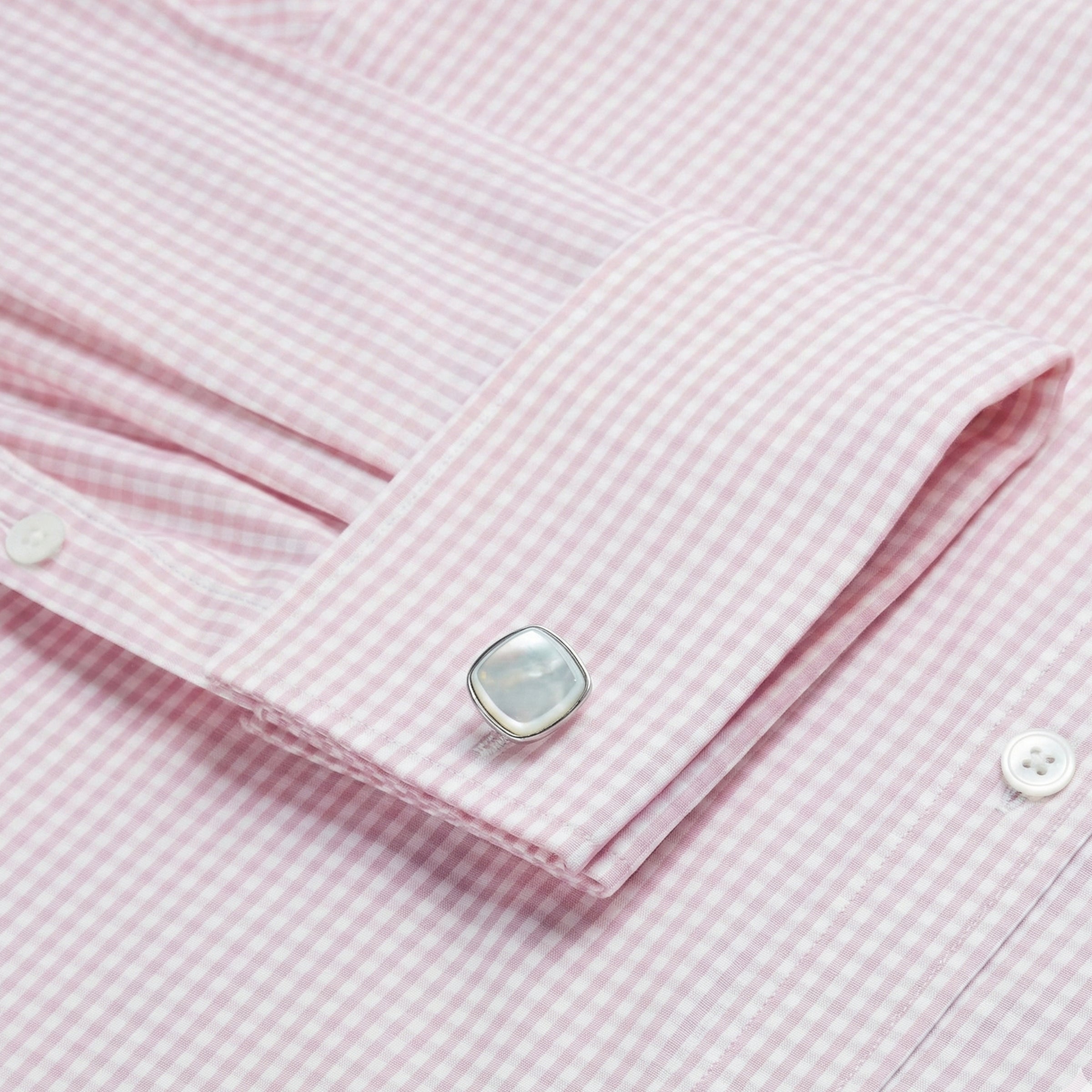 Pale Pink & White Tailored Fit Double Cuff Essential Gingham Formal Shirt