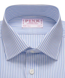 Pale Blue & White Slim Fit Essential Bengal Stripe Formal Shirt