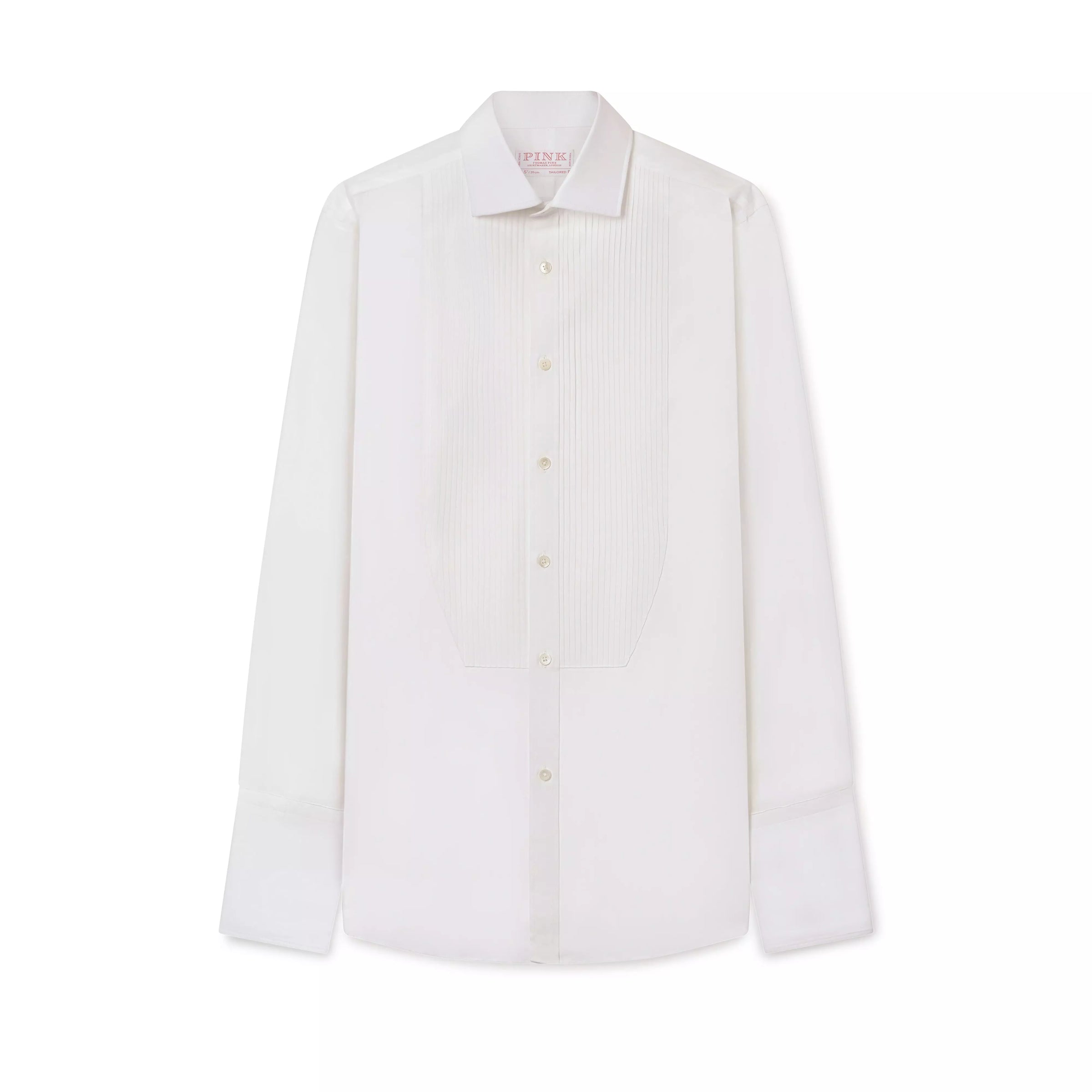 White Tailored Fit Evening Double Cuff Pleat Front Poplin Shirt