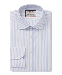 Pale Blue & White Classic Fit Formal Fil-à-Fil Stripe Shirt