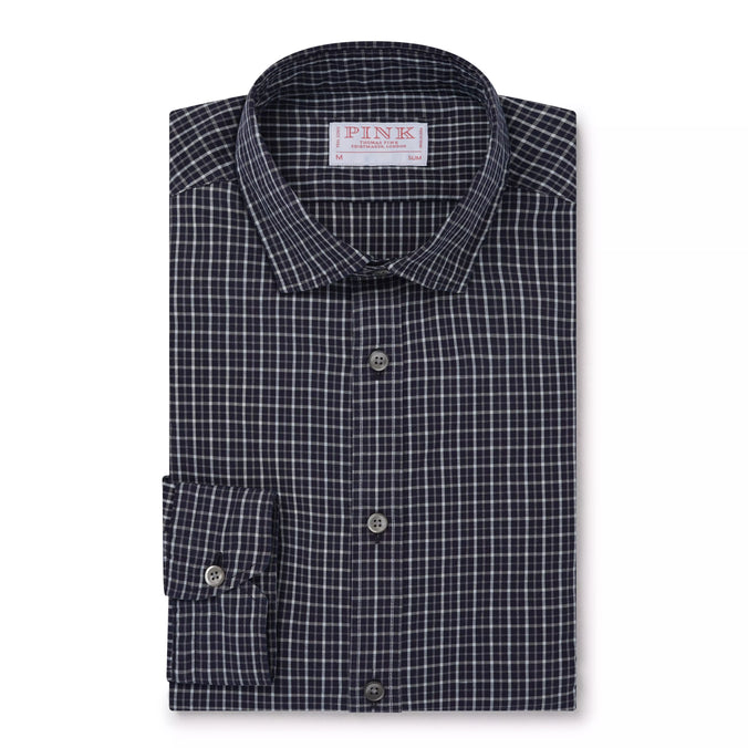 Navy Blue Slim Fit Smart Casual Indigo Check Shirt